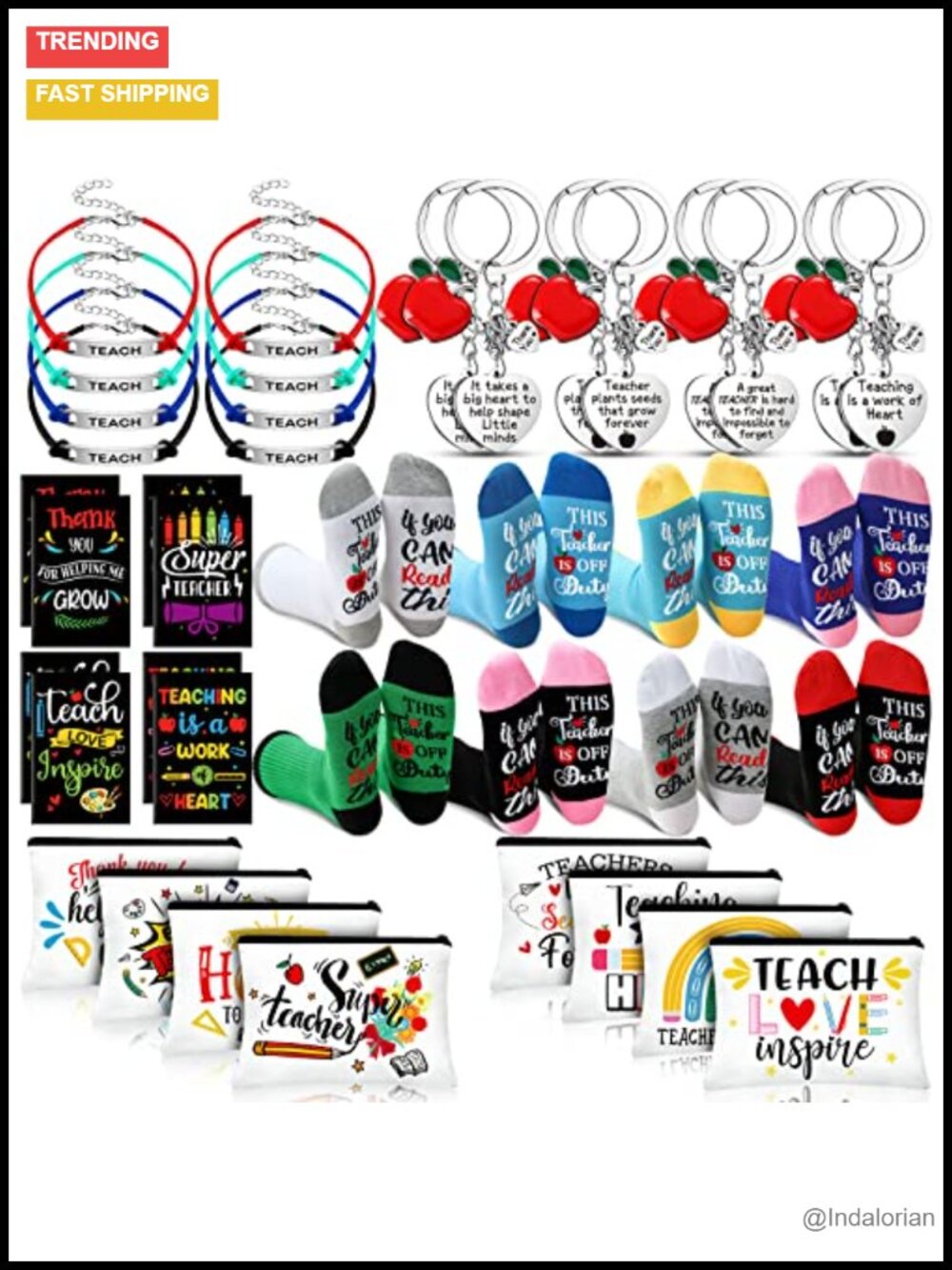 Teacher Appreciation Gift Set Socks Cosmetic Bags Notebooks Keychains Bracelets